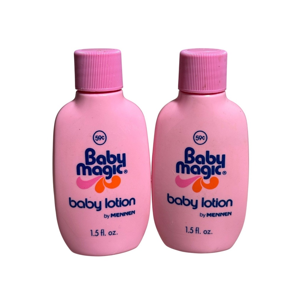 Vintage Baby Magic by Mennen Baby Lotion 1.5 oz Bottles Set of 2 OPEN 50% FULL